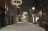 View of snow covered street with special lamps in Deventer by night